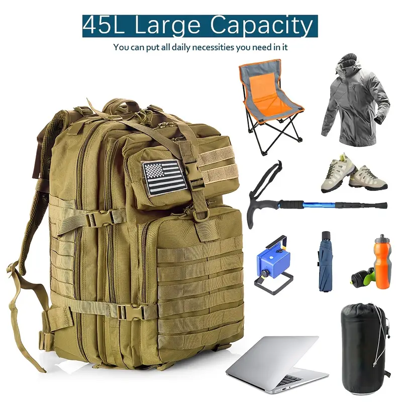 45L 1300G tactical bag, military backpacks, adventure time backpack, durable backpacks, vintage backpack, camo backpack, large backpack, camouflage backpack, green backpack - Image 6